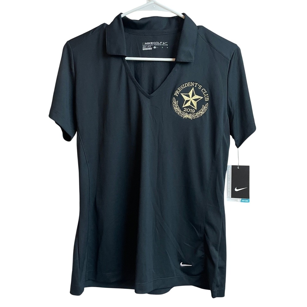 Nike Golf Dri-FiT Polo Shirt Black Embroidery Logo V-Neck Short Sleeve Casual M